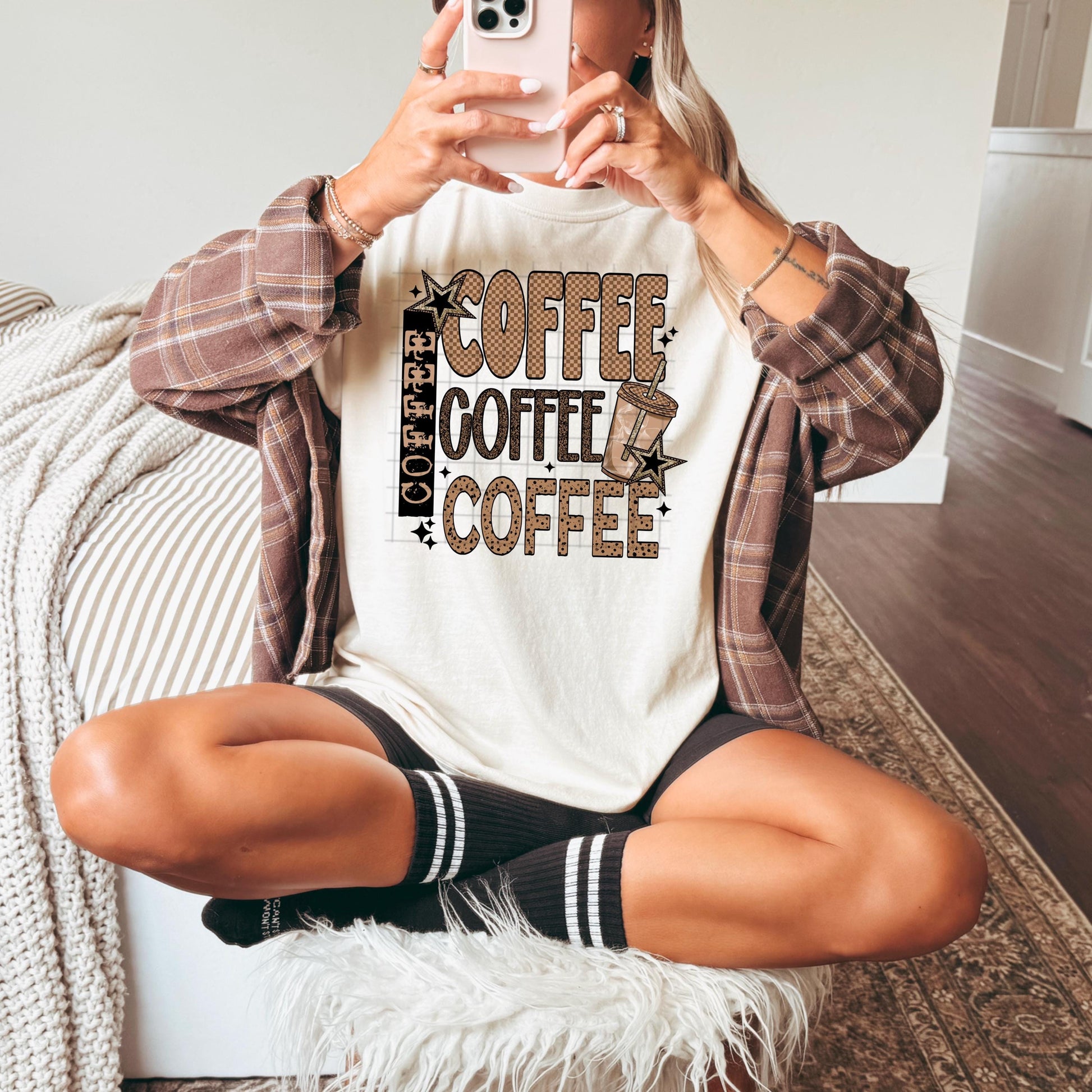 Coffee Repeated Iced DTF Transfer Ready For Press, Iced Coffee DTF Prints, Heat Press Transfer, Direct To Film, Hot Peel Transfer,Coffee DTF