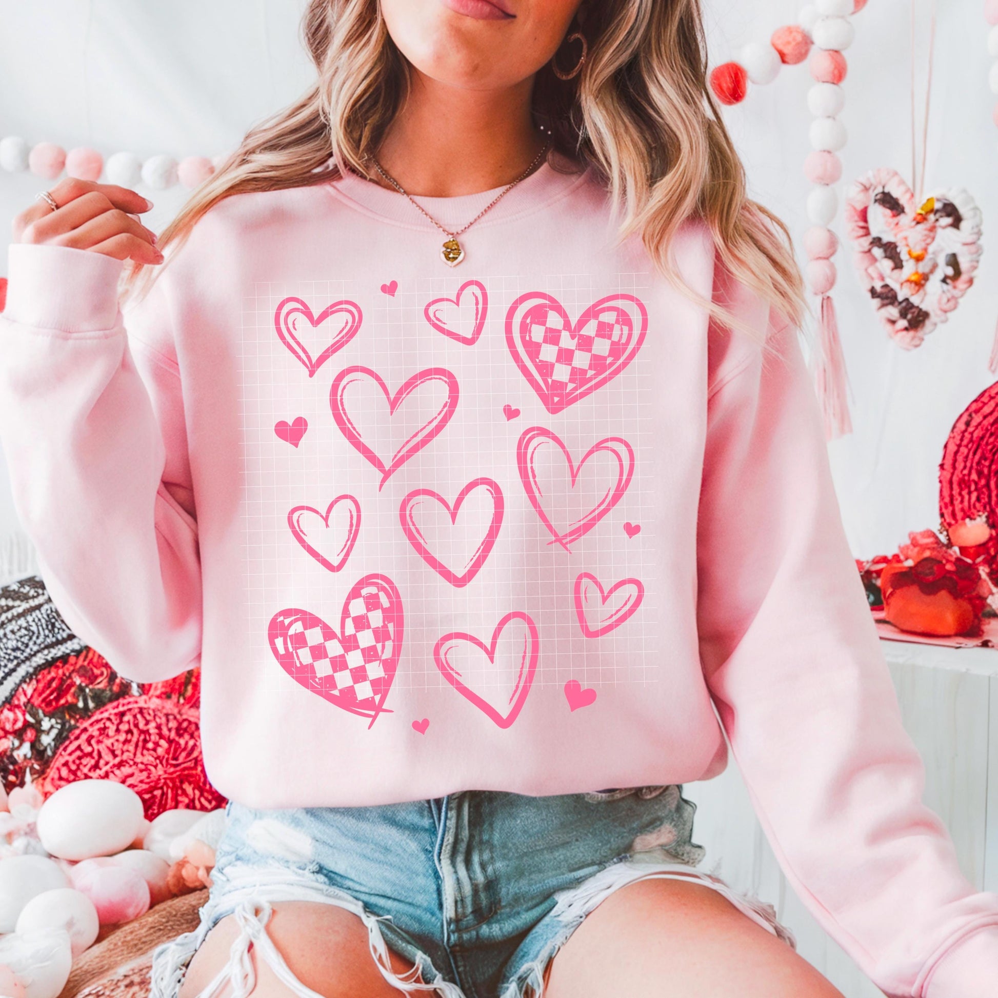 Valentines Day Gang Sheet, Pink Valentines DTF Transfer, Valentines Transfer Ready For Press, Valentines DTF Prints, Faux Yarn Dtf Transfers