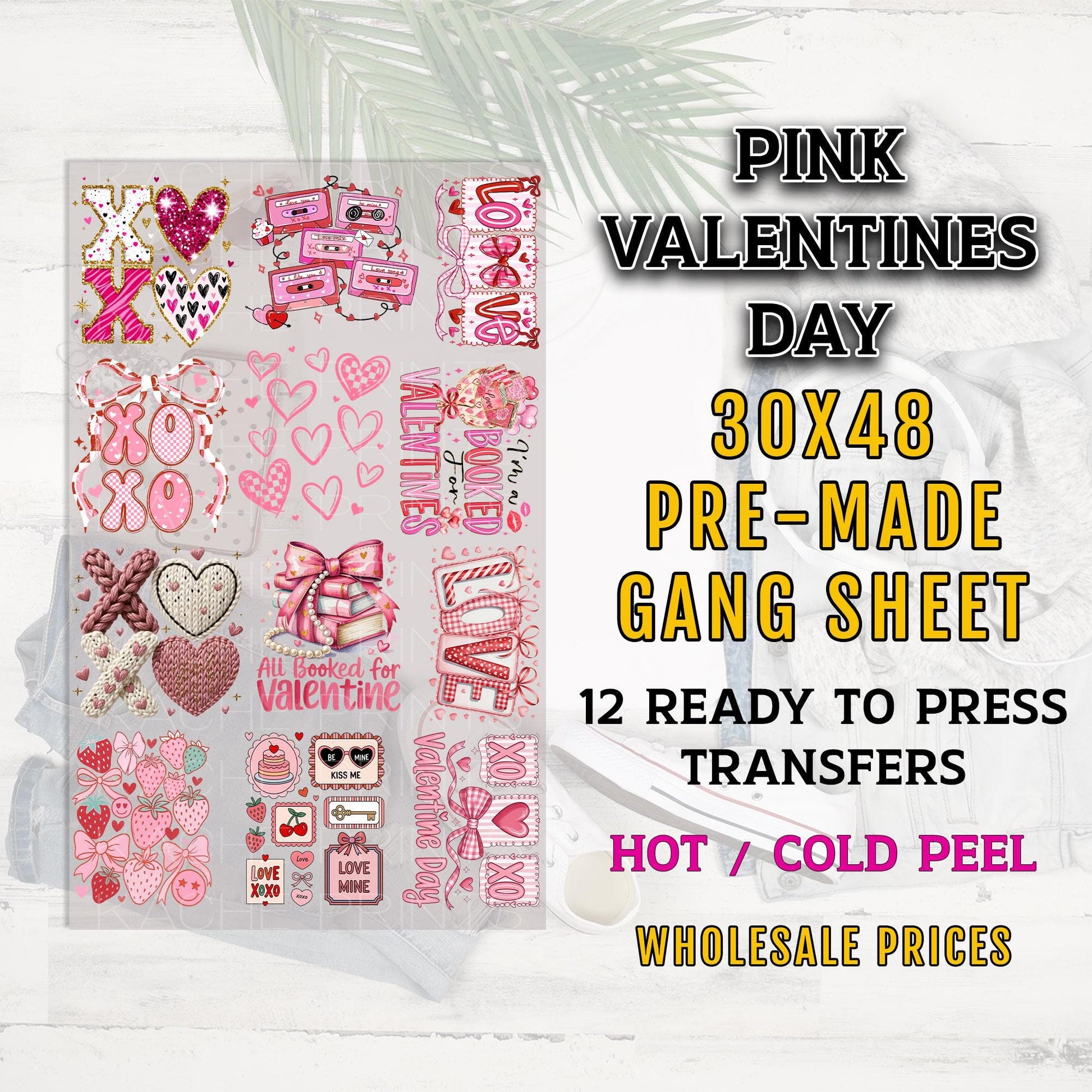 Valentines Day Gang Sheet, Pink Valentines DTF Transfer, Valentines Transfer Ready For Press, Valentines DTF Prints, Faux Yarn Dtf Transfers