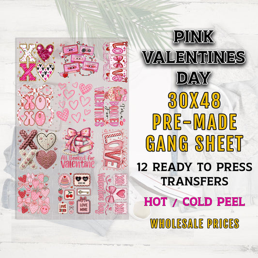 Valentines Day Gang Sheet, Pink Valentines DTF Transfer, Valentines Transfer Ready For Press, Valentines DTF Prints, Faux Yarn Dtf Transfers