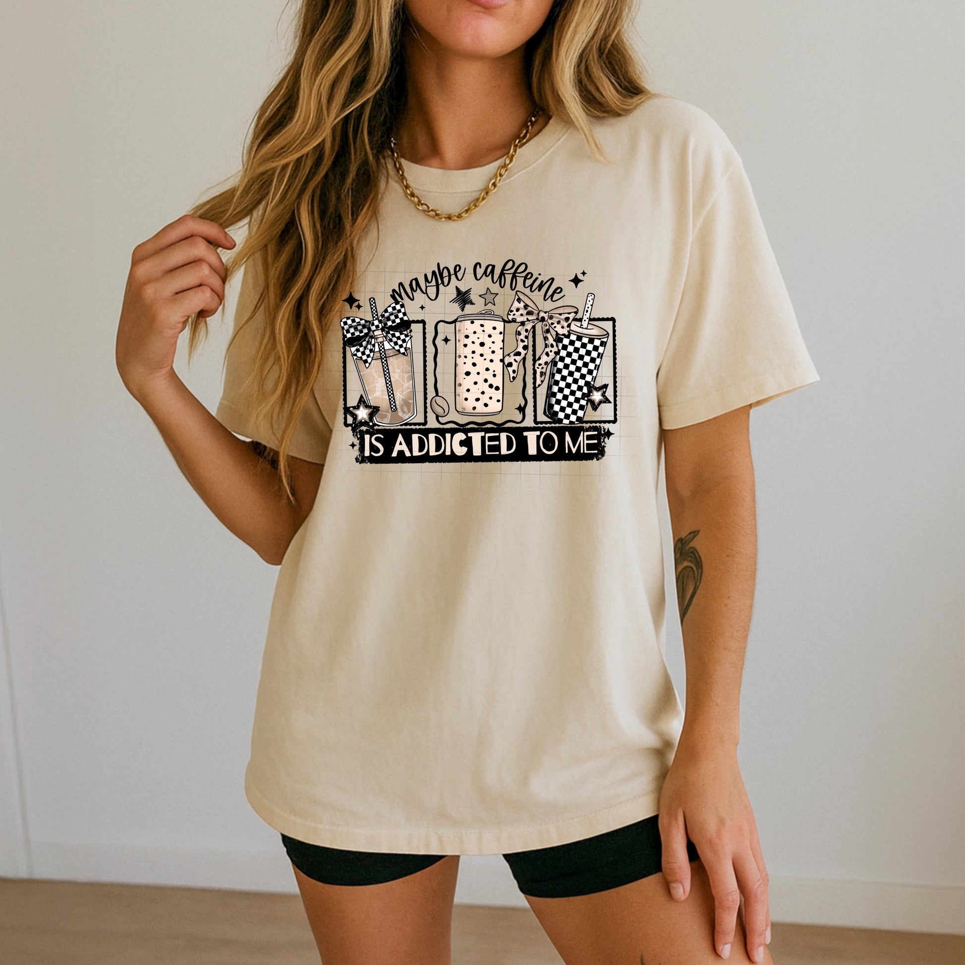 Maybe Caffeine Is Addicted To Me DTF Transfer Ready For Press, Coffee DTF Prints, Heat Press Transfer, Direct To Film, Hot Peel Transfers