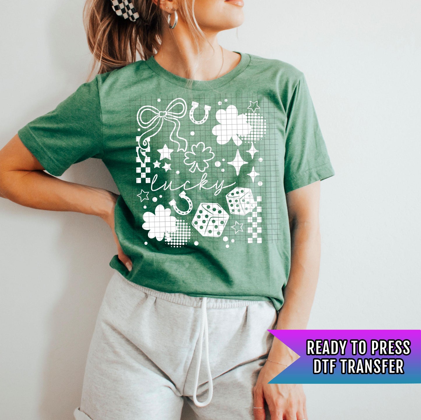 Lucky DTF Transfer, Marshmallow Clovers DTF Transfer Ready For Press, Lucky Dtf Print, Heat Press Transfer, Direct To Film, St Patrick's Day