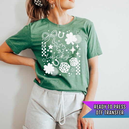 Lucky DTF Transfer, Marshmallow Clovers DTF Transfer Ready For Press, Lucky Dtf Print, Heat Press Transfer, Direct To Film, St Patrick's Day