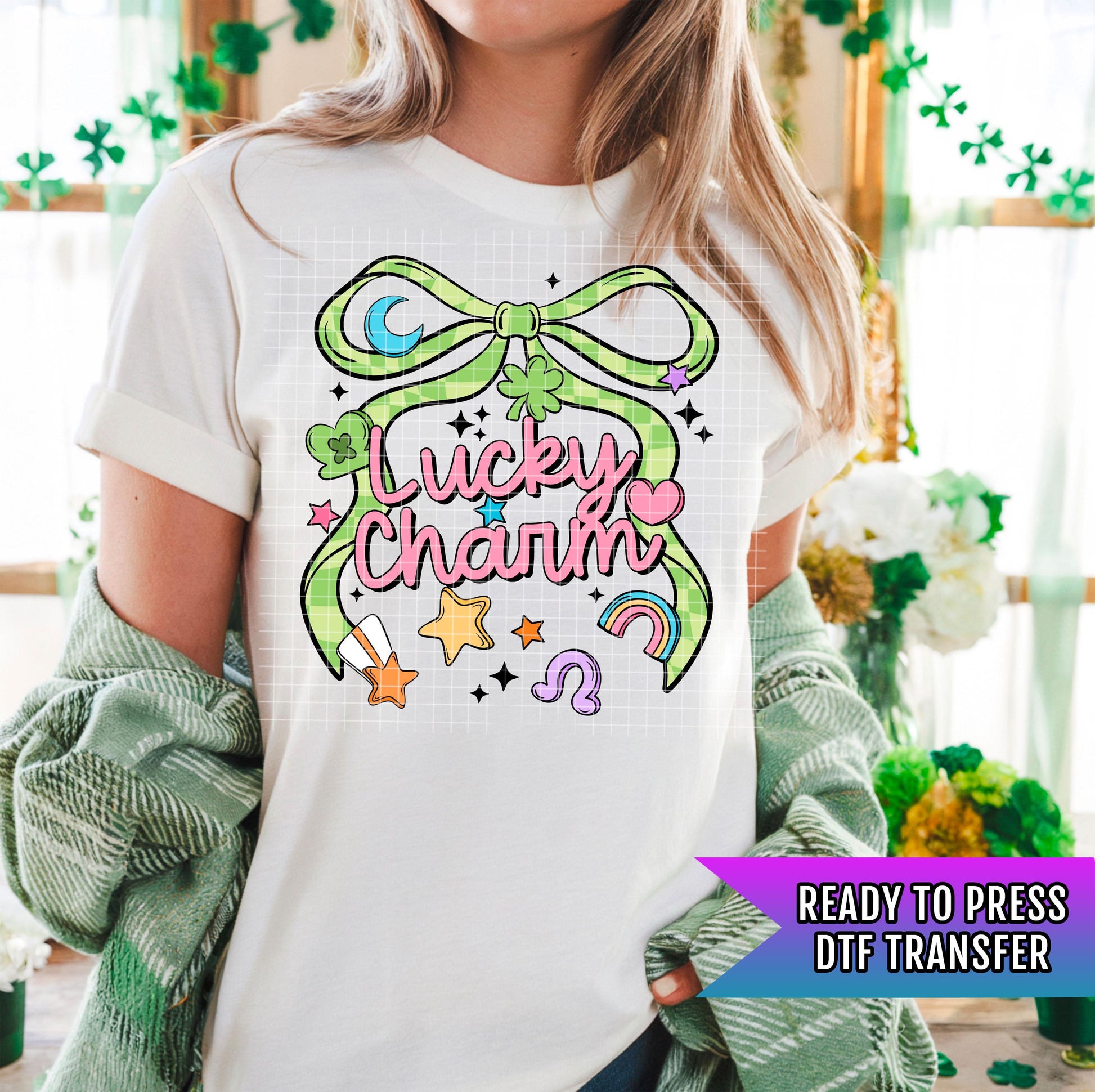 Lucky Charm Bow DTF Transfer, St Patrick's Day DTF Transfer Ready For Press, Lucky Dtf Print, Lucky Transfer, Shamrock Dtf, Direct To Film