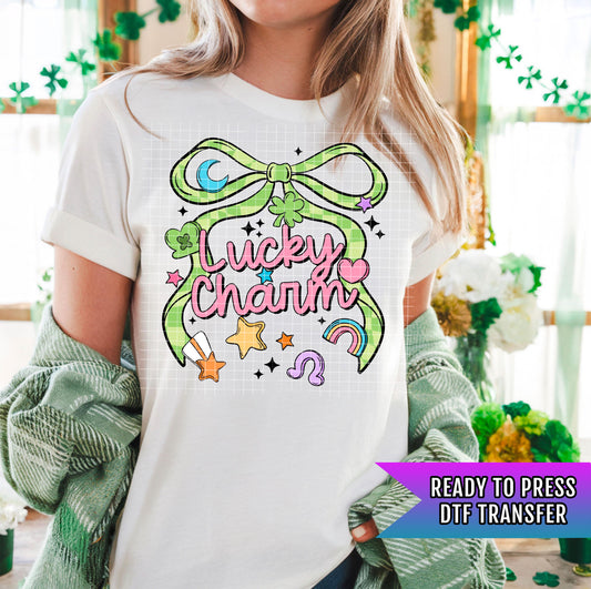 Lucky Charm Bow DTF Transfer, St Patrick's Day DTF Transfer Ready For Press, Lucky Dtf Print, Lucky Transfer, Shamrock Dtf, Direct To Film