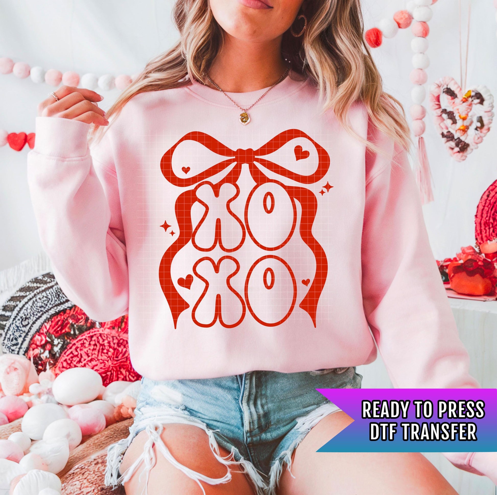 Xoxo Bow DTF Transfers Ready For Press, Valentines Day DTF Prints, Heat Press Transfers, Direct To Film, Valentines Day Transfer, Xoxo Print