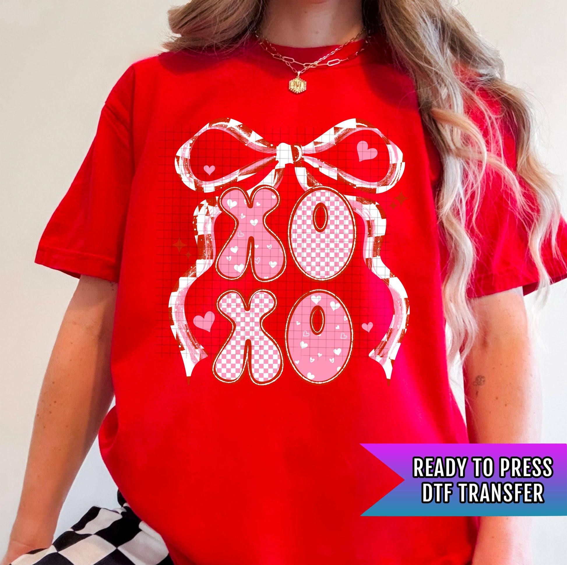 Xoxo Bow DTF Transfers Ready For Press, Valentines Day DTF Prints, Heat Press Transfers, Direct To Film, Valentines Day Transfer, Xoxo Print