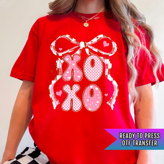 Xoxo Bow DTF Transfers Ready For Press, Valentines Day DTF Prints, Heat Press Transfers, Direct To Film, Valentines Day Transfer, Xoxo Print