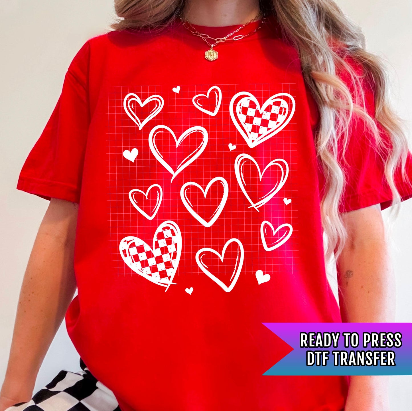 Hearts White DTF Transfers Ready For Press, Heart Dtf, Valentines Day DTF Print, Heat Press Transfer, Direct To Film, Valentines Transfer