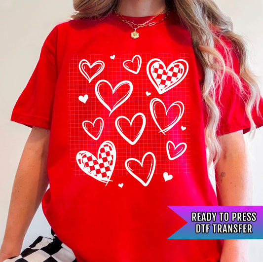 Hearts White DTF Transfers Ready For Press, Heart Dtf, Valentines Day DTF Print, Heat Press Transfer, Direct To Film, Valentines Transfer