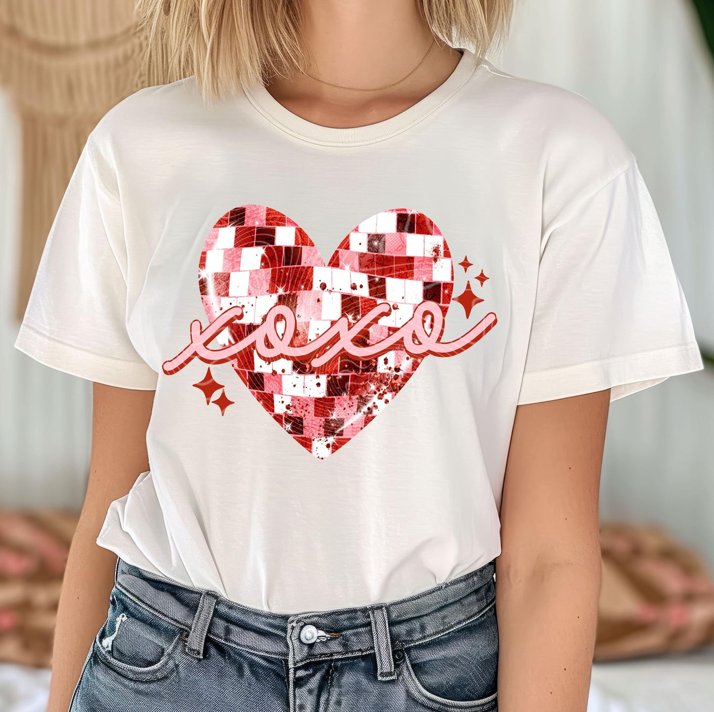 Disco Heart Xoxo DTF Transfer Ready For Press, Heart Dtf, Valentines Day DTF Print, Heat Press Transfer, Direct To Film, Valentines Transfer