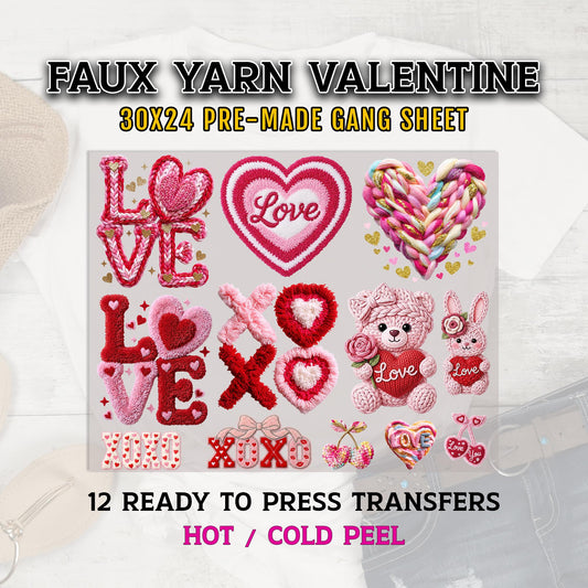 Valentines Gang Sheet, Faux Yarn Valentine DTF Transfer, Valentines DTF Transfer, DTF Transfer Ready For Press, Valentines Dtf Prints, Xoxo