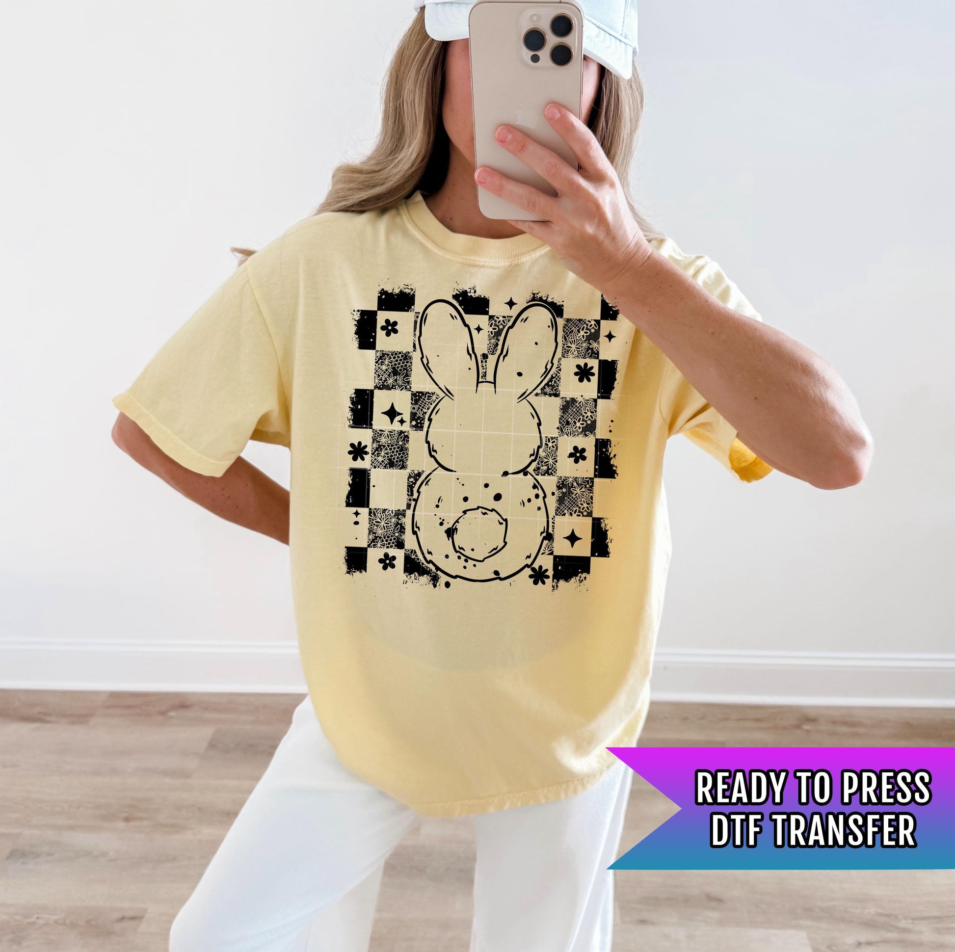 Distressed Bunny Back Black DTF Transfer Ready For Press, Easter DTF Print, Easter Dtf Print, Direct To Film, Easter Transfers, Heat Press