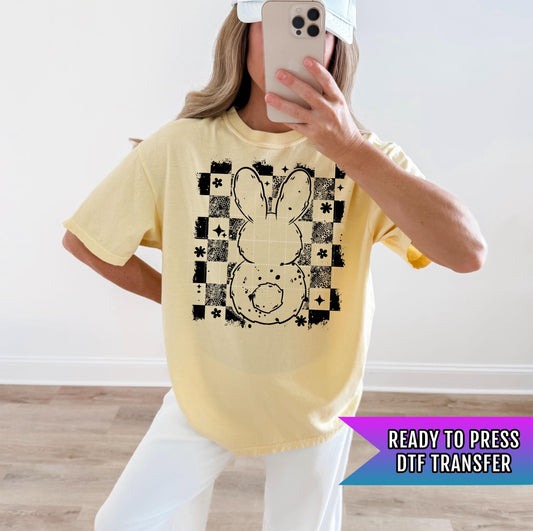 Distressed Bunny Back Black DTF Transfer Ready For Press, Easter DTF Print, Easter Dtf Print, Direct To Film, Easter Transfers, Heat Press