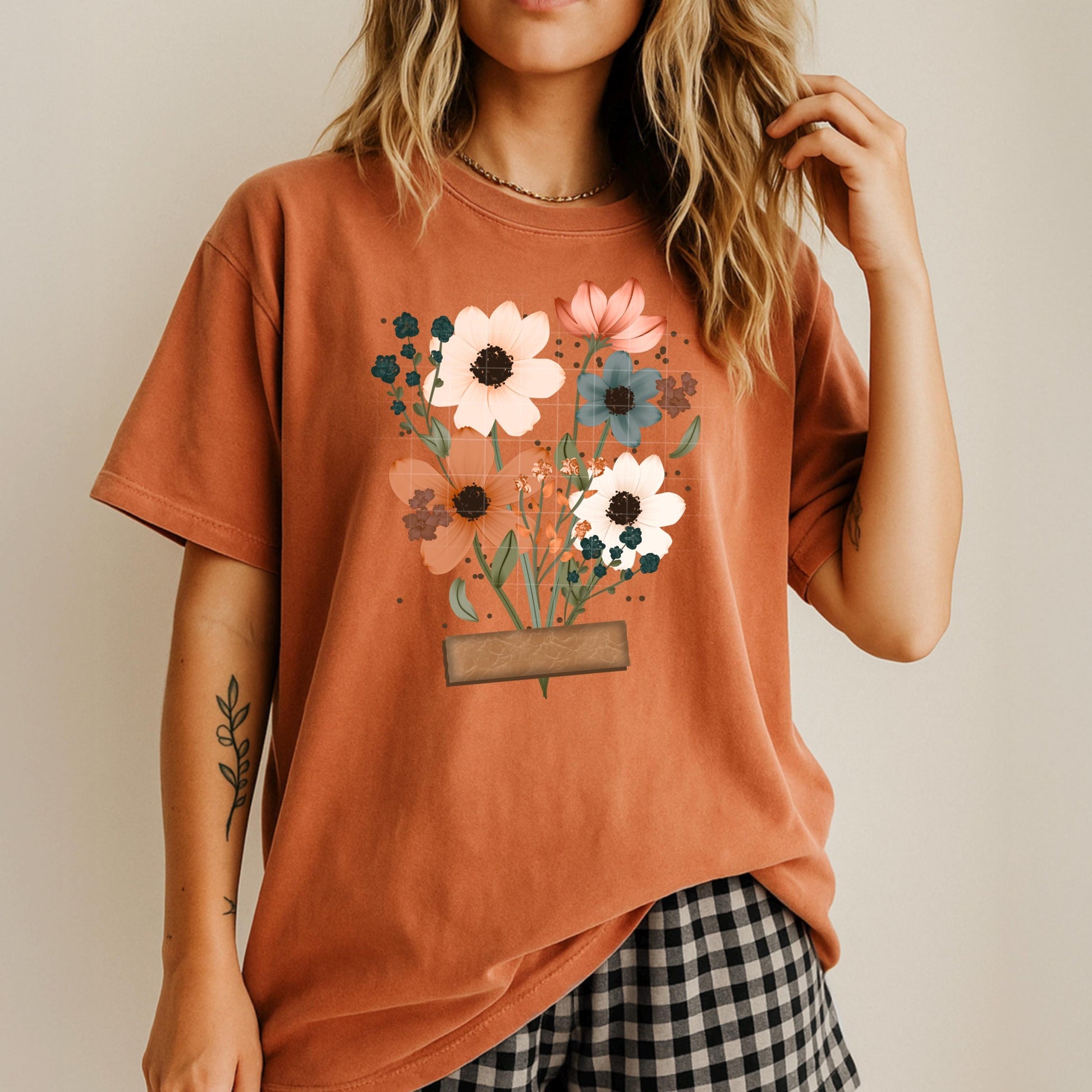 Orange Tan White Florals DTF Transfer Ready For Press, Spring Dtf Print, Floral DTF Transfer, Direct To Film, Tshirt Dtf,Heat Press Transfer