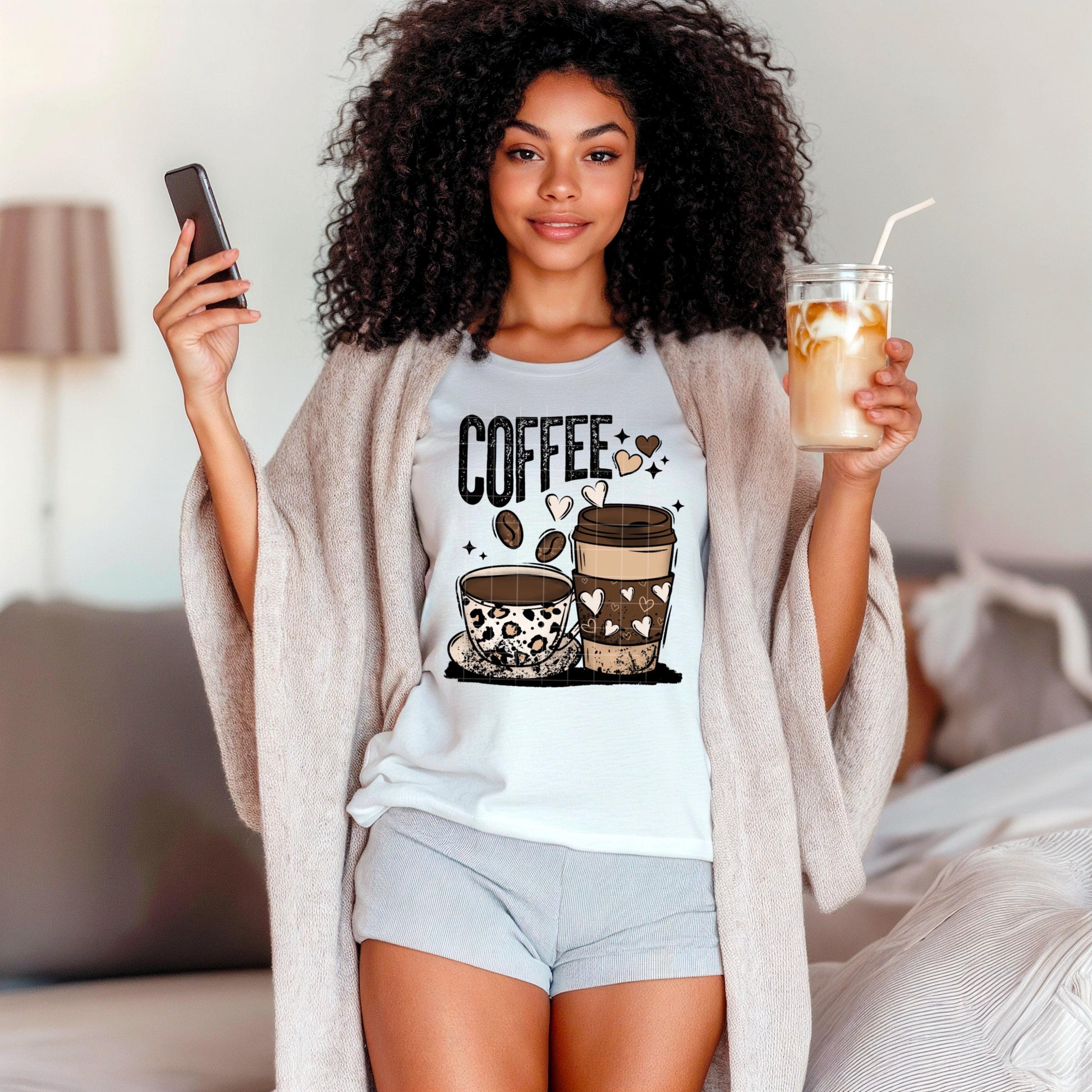 Coffee with Leopard And Hearts DTF Transfer Ready For Press, Ice Coffee DTF Prints, Heat Press Transfer, Direct To Film, Hot Peel Transfers