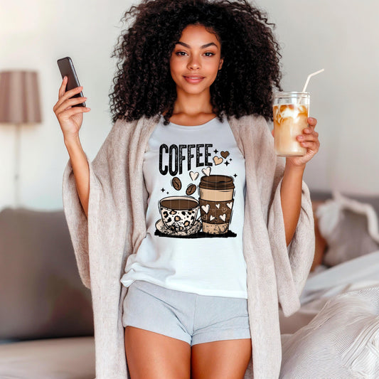 Coffee with Leopard And Hearts DTF Transfer Ready For Press, Ice Coffee DTF Prints, Heat Press Transfer, Direct To Film, Hot Peel Transfers