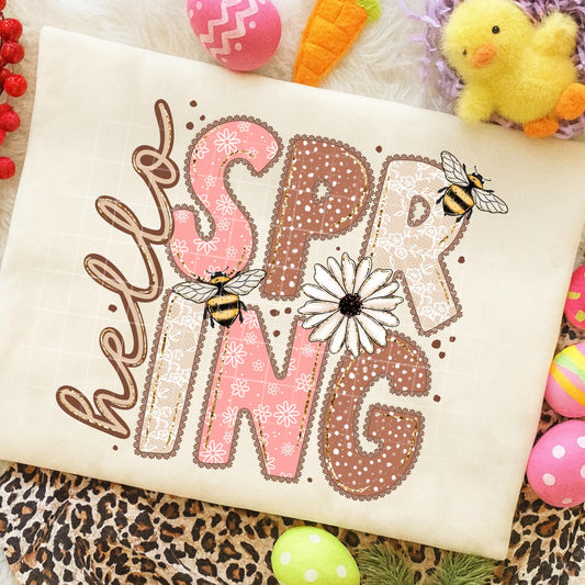 Hello Spring DTF Transfer Ready For Press, Spring Dtf Print, Floral DTF Transfer, Direct To Film, Heat Press Transfer, Tshirt Dtf, Custom