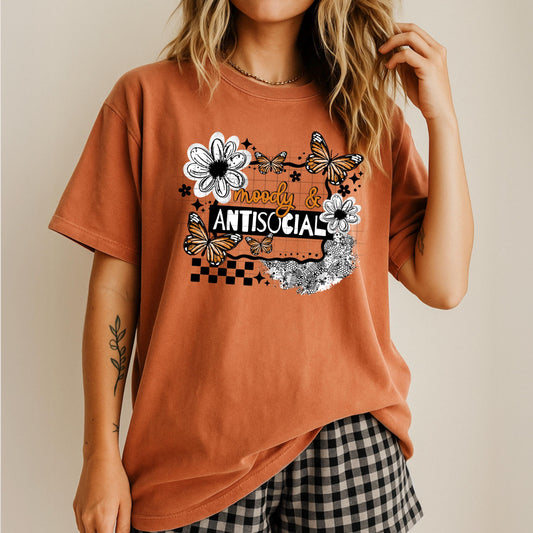 Moody And Antisocial DTF Transfer Ready For Press, Flowers Dtf Print, Sarcastic Dtf Transfer, Floral DTF Transfer, Tshirt Dtf,Direct To Film