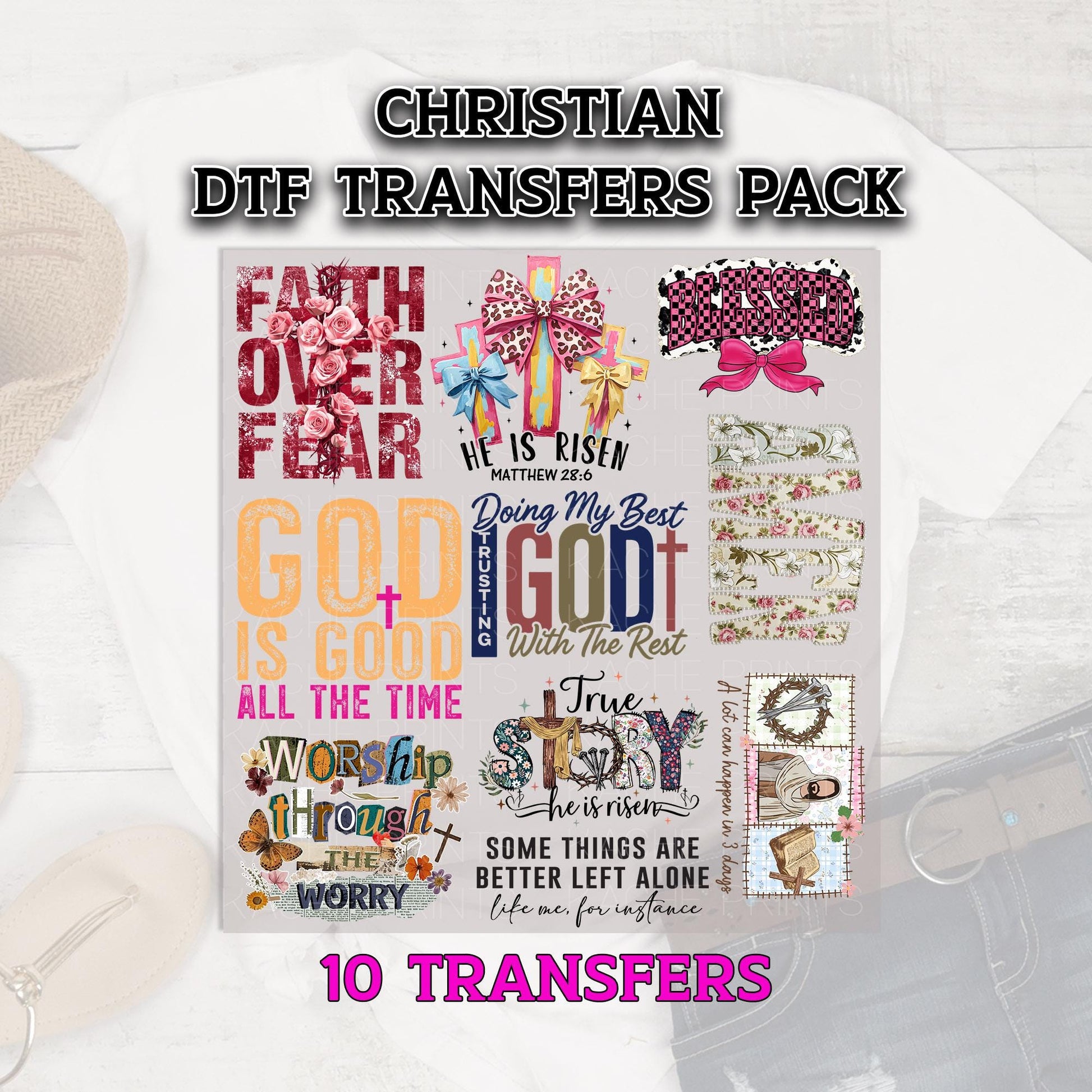 Christian DTF Transfer, Christian DTF Transfer Bundle, Faith Based Ready to Press Designs, DTF Print, Heat Transfer, Direct To Film Grab Bag