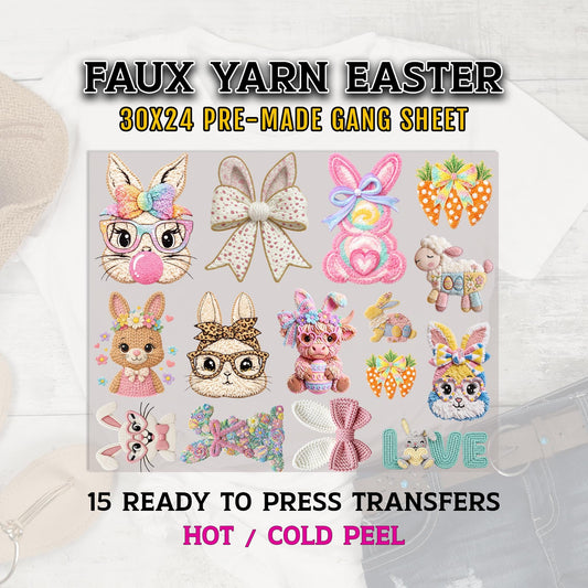 Faux Yarn Easter DTF Transfers, Easter DTF Gang Sheet, Bunny DTF Transfer Ready For Press, Easter Bunny Dtf, Kids Easter Heat Transfers