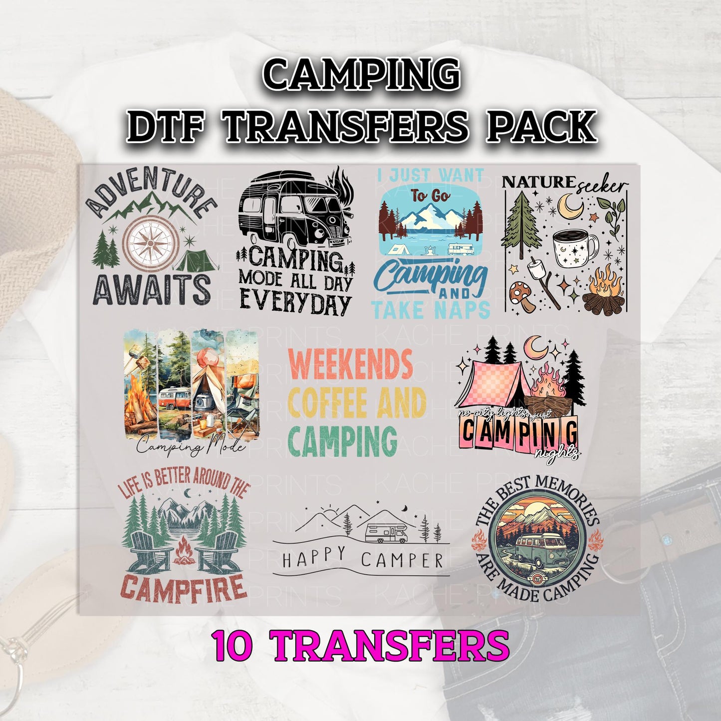 Camping DTF Transfer Pack, Camp Life DTF Transfer, Camping Dtf Bundle, Adventure Awaits Dtf Print, Ready to Press, Dtf Grab Bag, RV Dtf Pack