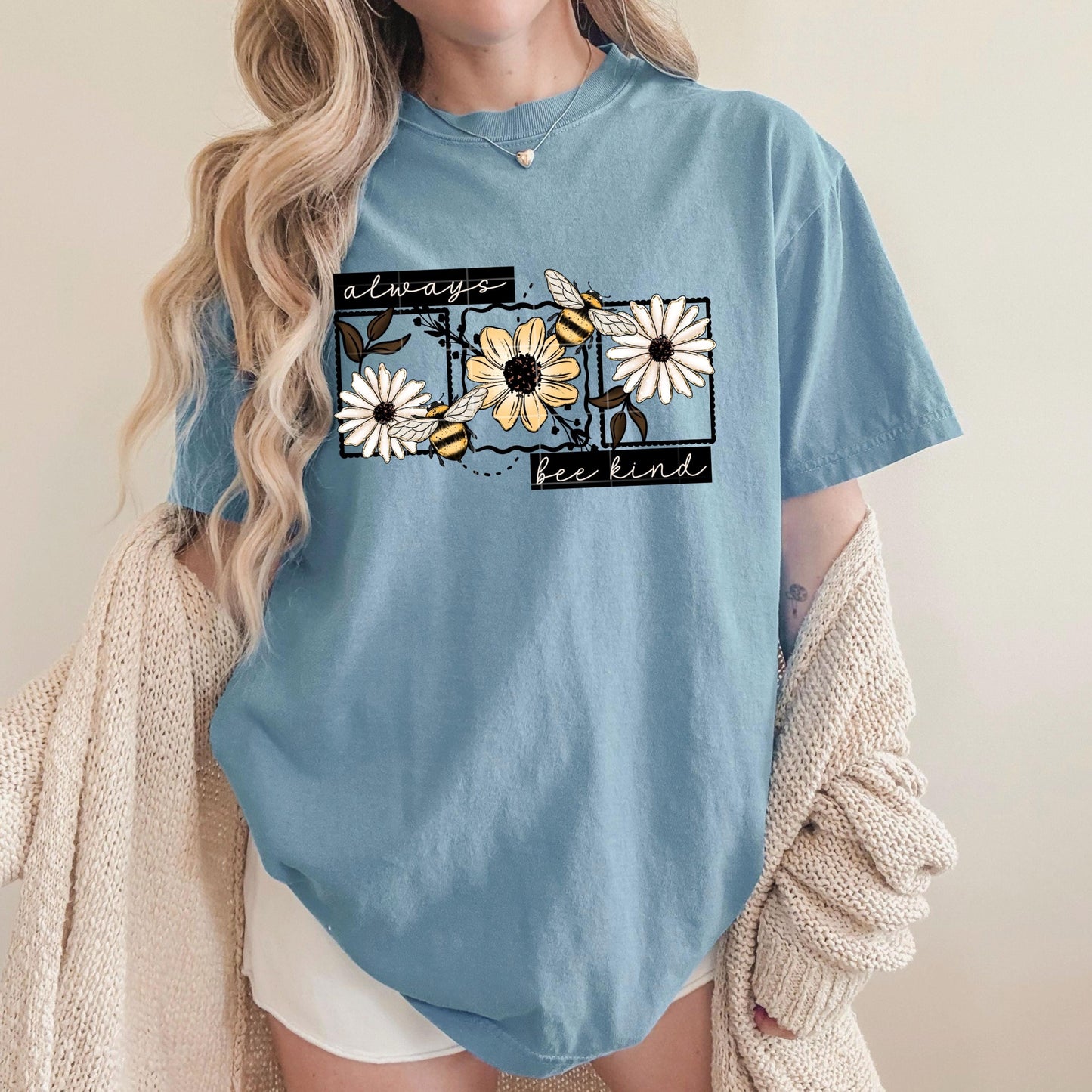 Always Bee Kind DTF Transfer Ready For Press, Bee Dtf Print, Floral Direct To Film, Heat Press Transfer, Flowers and Bees DTF Transfer