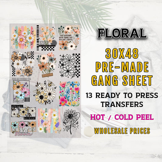 Flower DTF Transfer, Floral Gang Sheet, Wildflower DTF Transfer, Spring Summer Dtf Print, Botanical DTF Transfer Ready For Press,Boho Floral