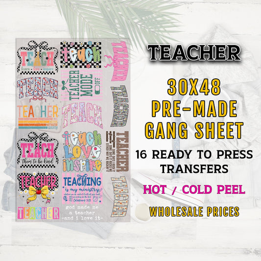 Teacher DTF Transfer Ready For Press, Teacher Gang Sheet, Back to School DTF Transfer, Heat Transfer, Teacher Appreciation, Teach DTF Print