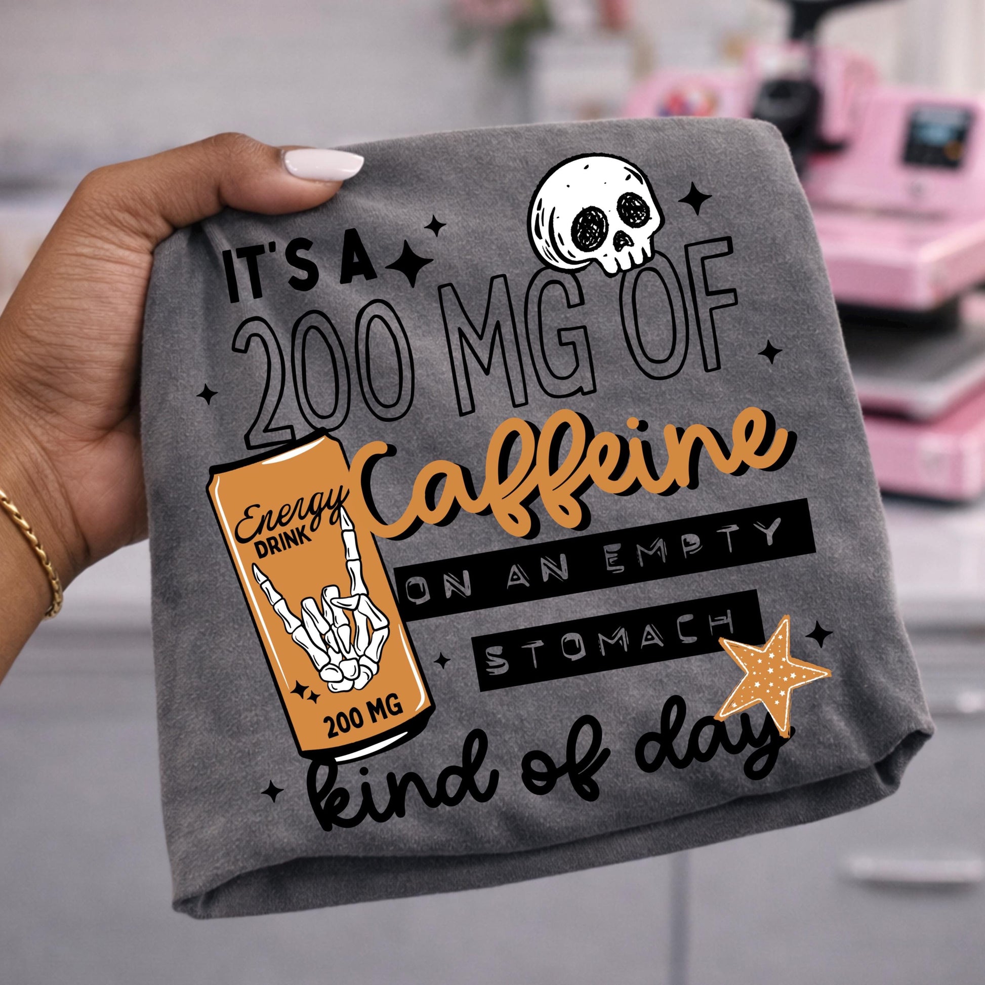 Caffeine Energy Drink DTF Transfer, Ready Press Coffee Print, Skeleton Hand Skull, Heat Press Transfers, Coffee Transfers, Caffeine Transfer