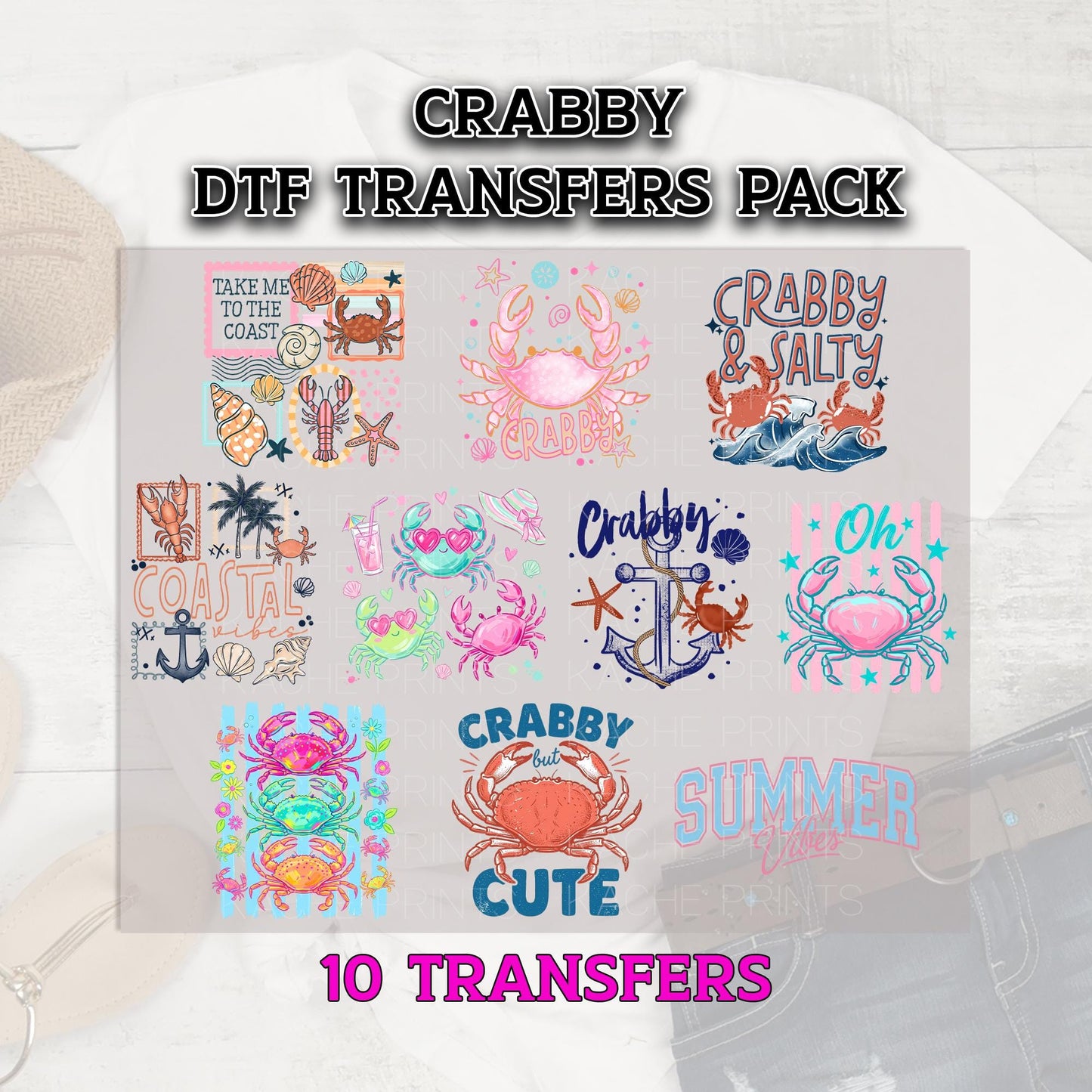 Grabby DTF Transfer, Summer DTF Bundle, Crab Dtf Print, Summer Life Ready to Press, Dtf Grab Bag, Grabby Beach Dtf Transfer, Beach Dtf Print