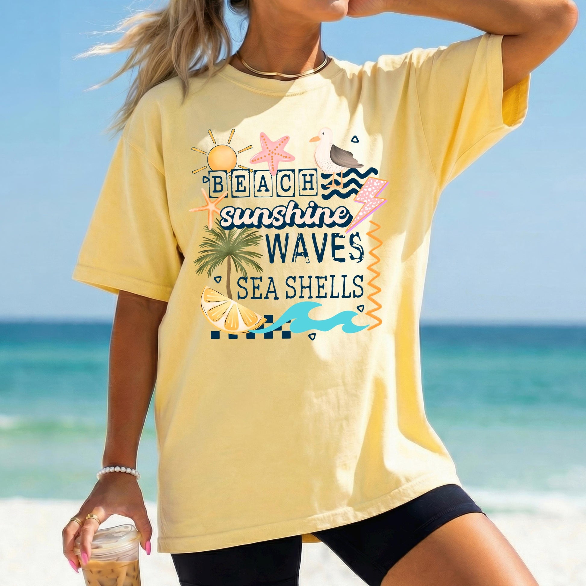 Beach Sunshine Waves DTF Transfer Ready For Press, Summer DTF Transfers, Beach Dtf Print, Summer Heat Press Transfer, Direct To Film