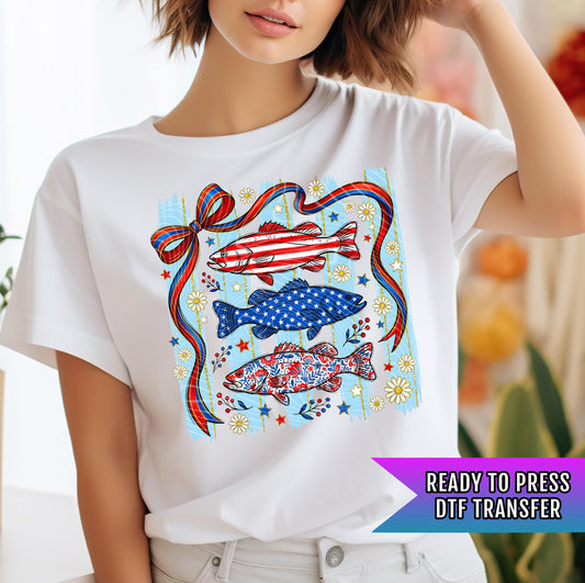 Patriotic Fish DTF Transfers, 4th Of July DTF Transfer Ready For Press, Patriotic DTF Print, America Heat Press Transfer, Patriotic Transfer