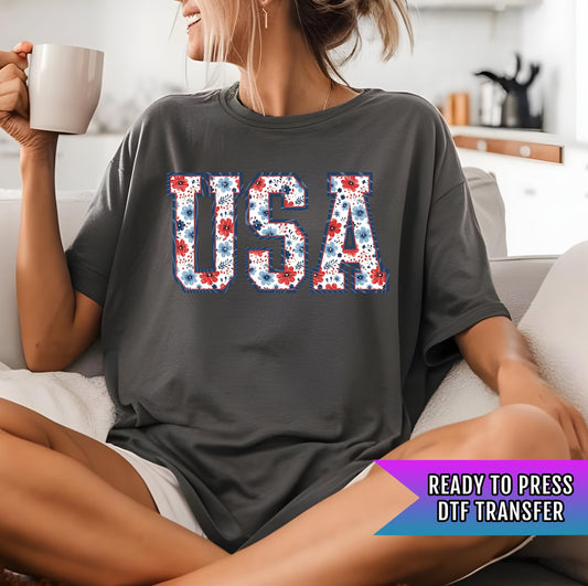 USA Floral DTF Transfer, Patriotic Dtf Transfer, USA Transfer, 4th Of July Dtf Transfer Ready For Press, America Dtf Print, Memorial Day Dtf