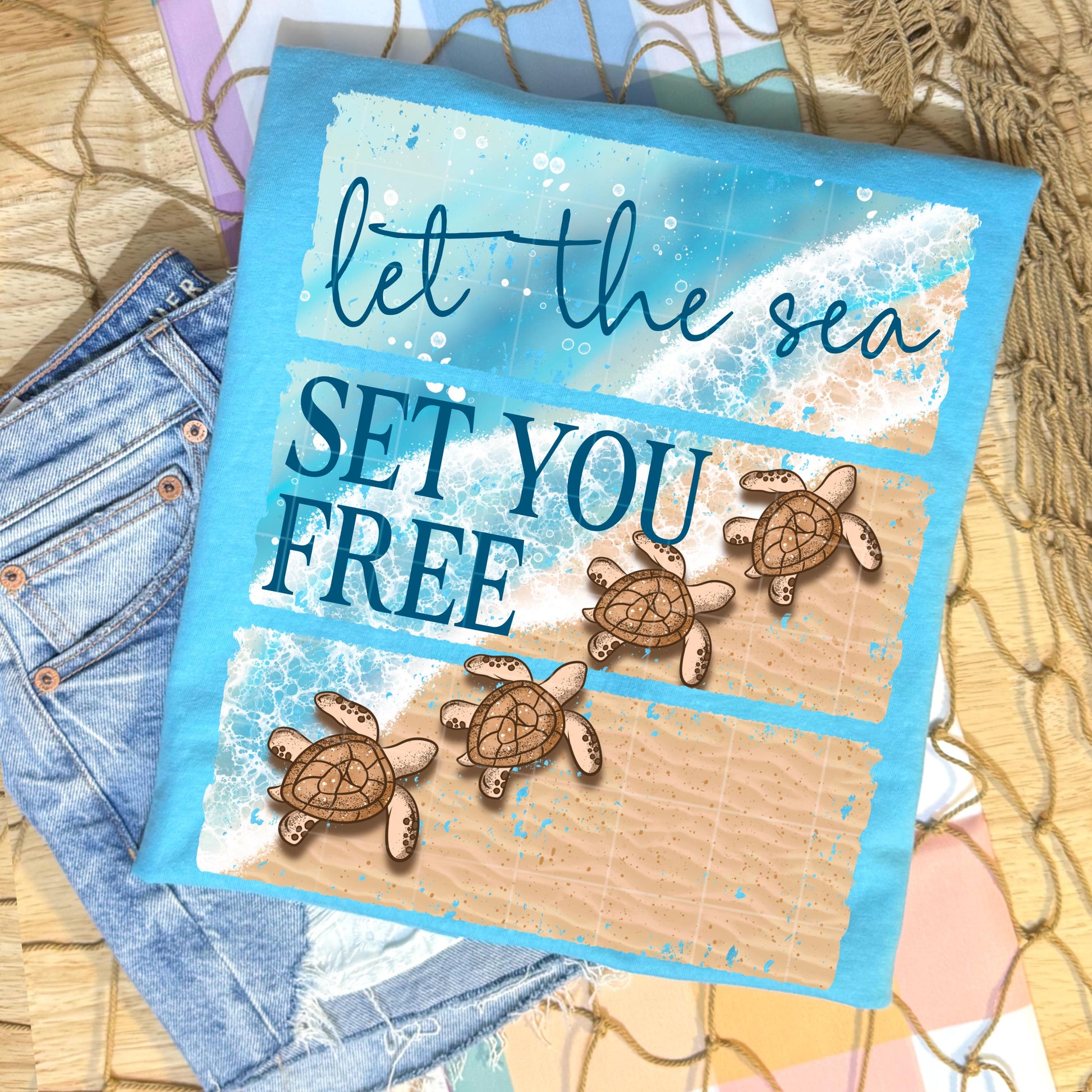 Summer DTF Transfer Ready For Press, Turtle DTF Transfer, Dtf Print, Summer Heat Press Transfer, Direct To Film, Let The Sea Set you Free