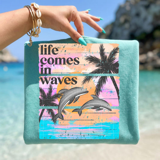 Summer DTF Transfer Ready For Press, Dolphin Transfer, Dtf Print, Summer Heat Press Transfer, Direct To Film, Life Comes In Waves Dolphin