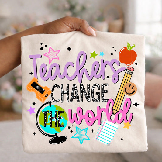 Teacher DTF Transfers Ready For Press, Teacher Dtf Prints, Direct To Film, Heat Press Transfers, Back To School, Teacher Change The World