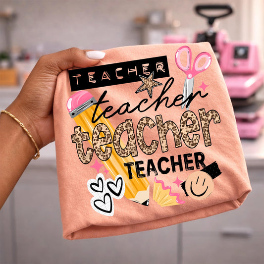 Teacher DTF Transfer Ready For Press, Teacher Dtf Prints, Direct To Film, Heat Press Transfer, Back To School Transfer, Teacher Leopard Dtf