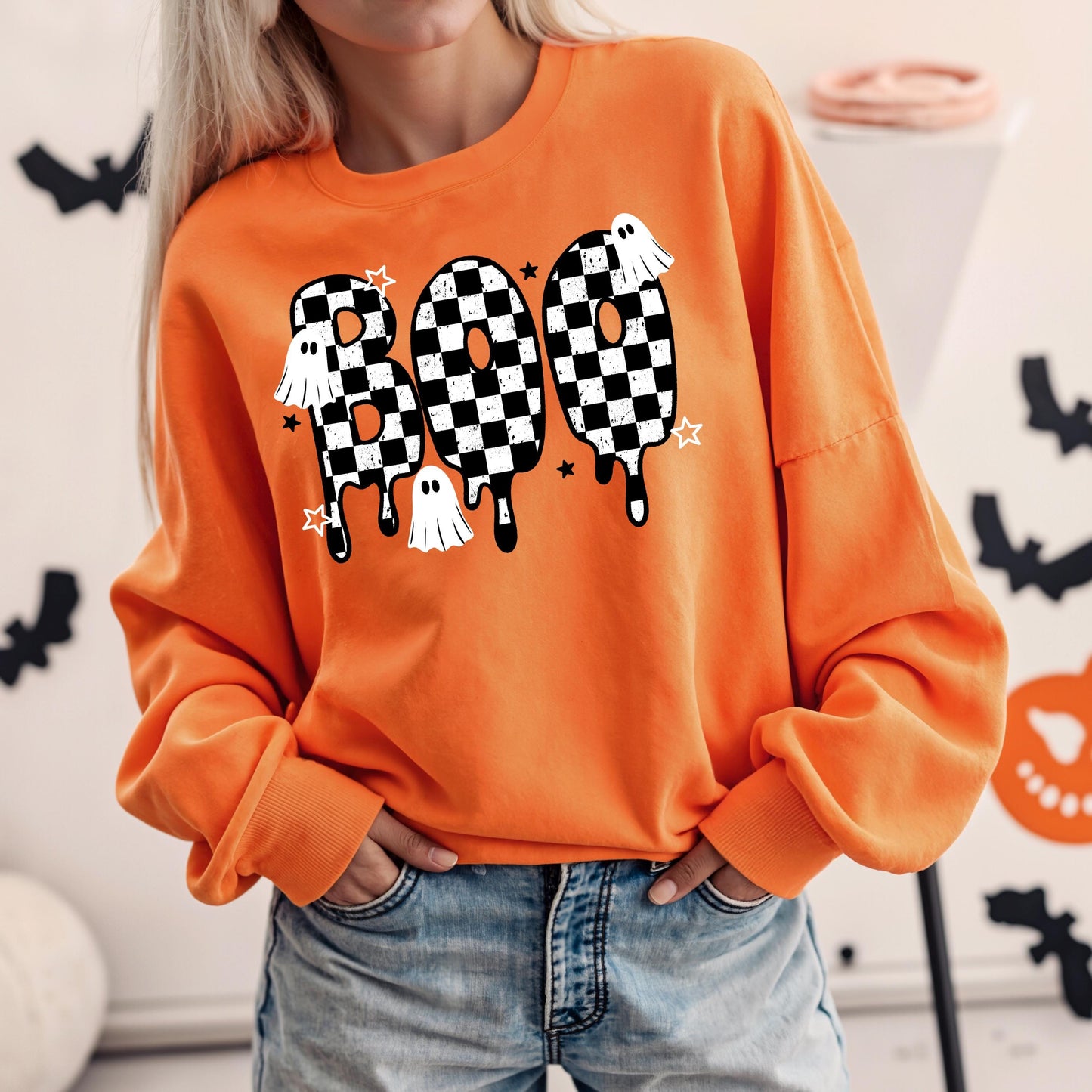 Boo Checker DTF Transfer Ready For Press, Halloween DTF Print, Heat Press Transfer, Direct To Film, Spooky Season Transfer, Custom DTF