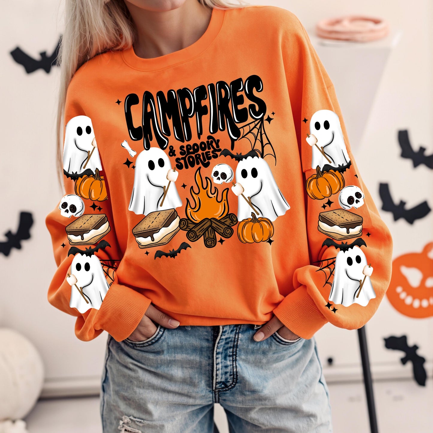 Halloween DTF Transfer, Spooky Season DTF Transfers, Ghost DTF Transfer, Halloween Transfers Ready For Press, Campfire Spooky Stories Dtf