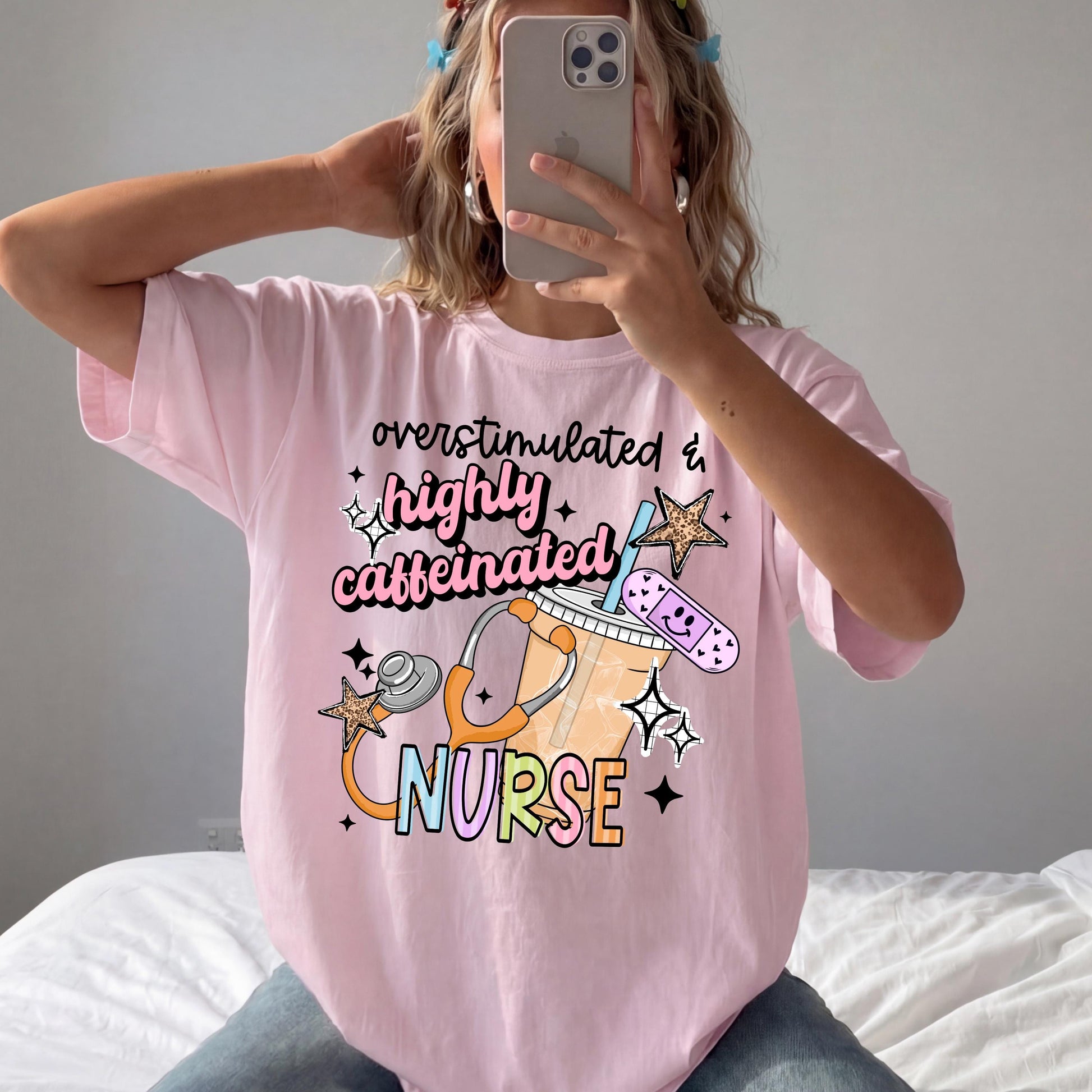 Highly Caffeinated Nurse DTF Transfer, Ready To Press, Coffee Leopard Shirt Design