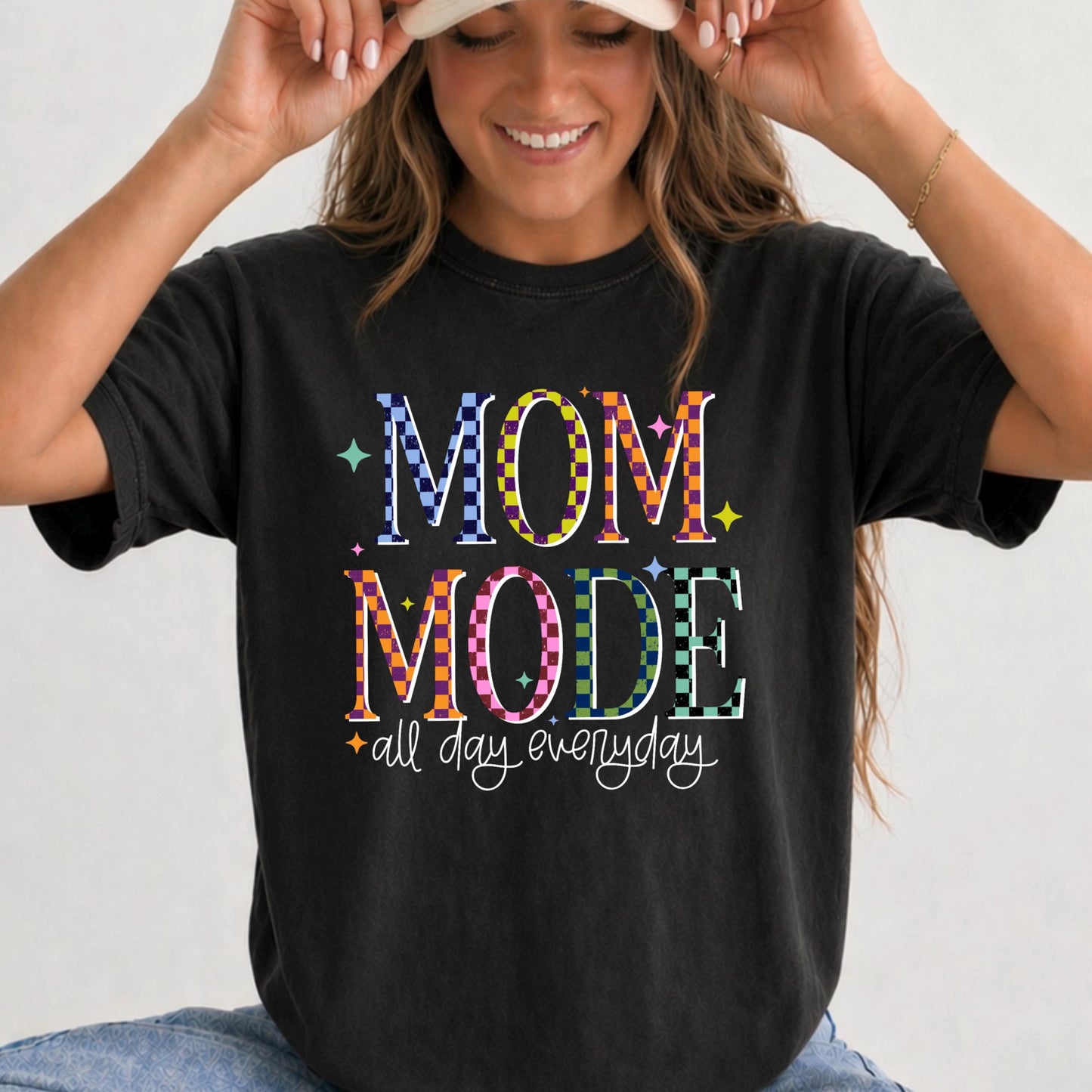 Mom Mode DTF Transfer, Ready To Press, Checkered Retro Shirt Design, DTF Print, Direct to Film