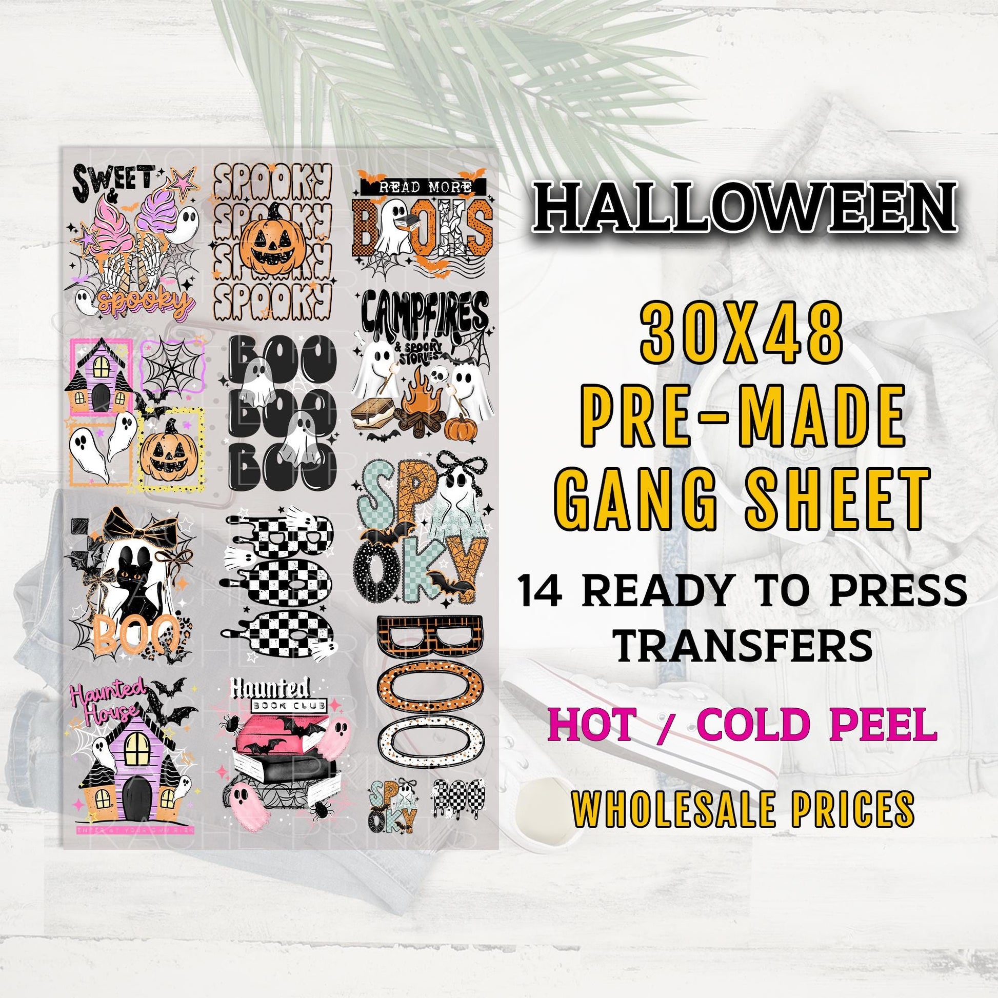 Halloween Gang Sheet Ready For Press, DTF Transfer Sheet, Spooky Pre-made Gang Sheet, Direct To Film, 14 Halloween Designs, Custom DTF