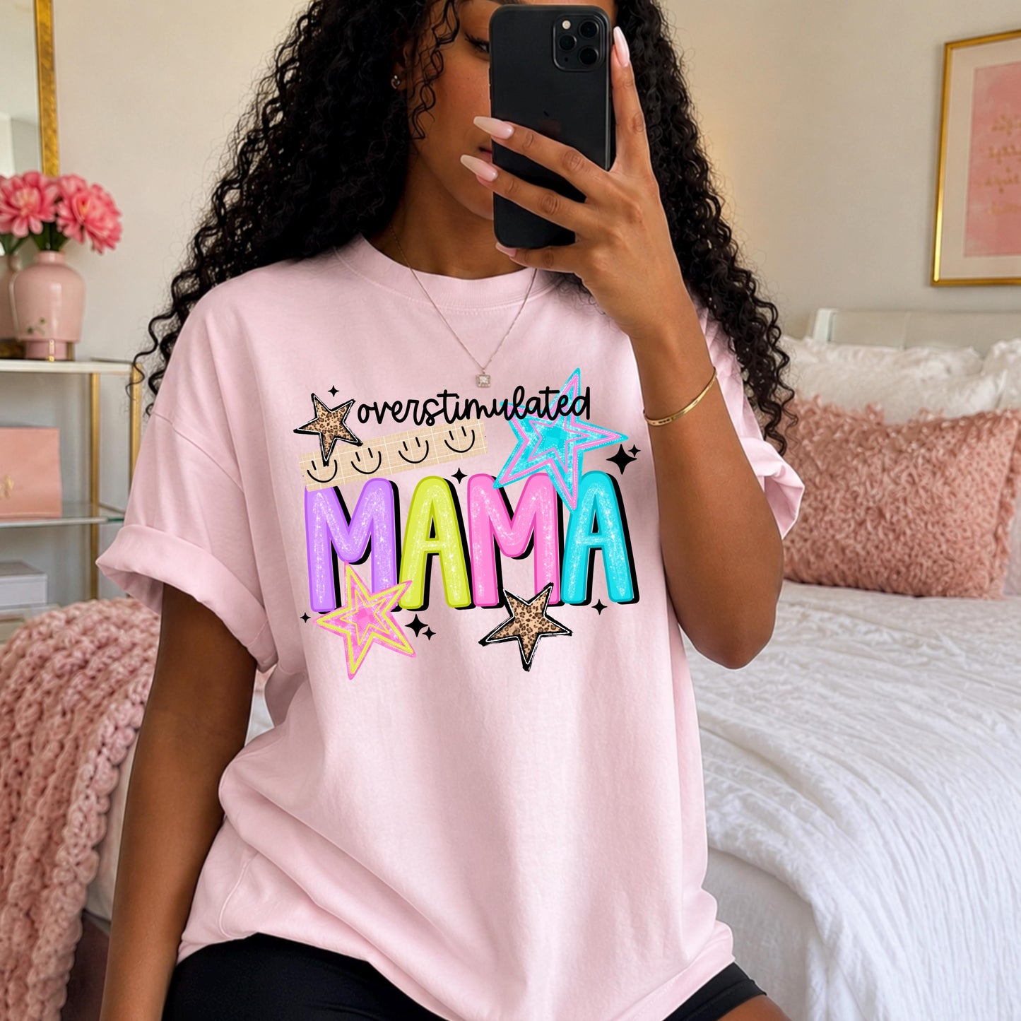 Overstimulated Mama DTF Transfer, Ready To Press, Colorful Transfer, DTF Print, Direct to Film