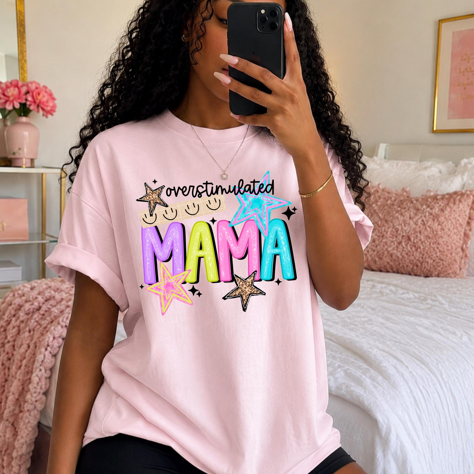 Overstimulated Mama DTF Transfer, Ready To Press, Colorful Transfer, DTF Print, Direct to Film