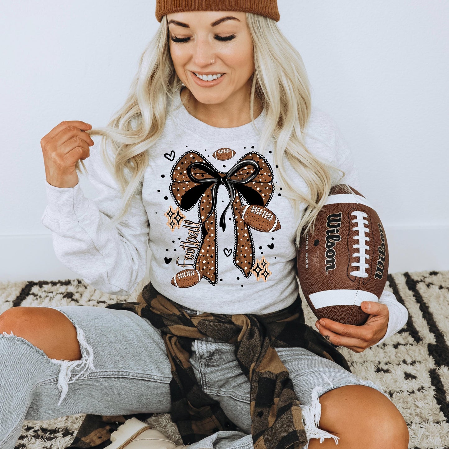 Football Bow DTF Transfer, Ready To Press, Brown Cheer Design, Direct To Film, Wholesale Transfers