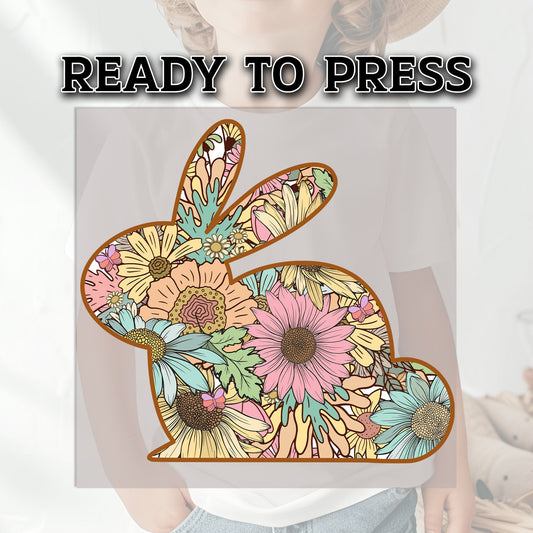 Easter Bunny DTF Transfer, DTF Transfer Ready For Press, Heat Press Transfer, Floral Bunny Transfer, Ready For Press Heat Transfers, Easter