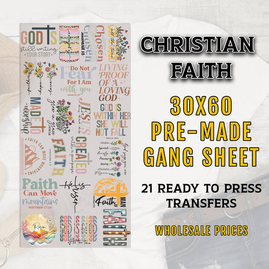 Christian Gang Sheet, Faith DTF Transfer, DTF Transfer Ready For Press, Faith Premade Gang Sheet, Heat Transfer, Custom Transfers, Faith DTF