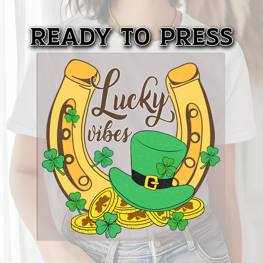 Lucky Vibes DTF Transfer, DTF Transfer Ready For Press, St Patrick Day DTF Transfer, Heat Transfer, Custom Transfers, Heat Press Transfer