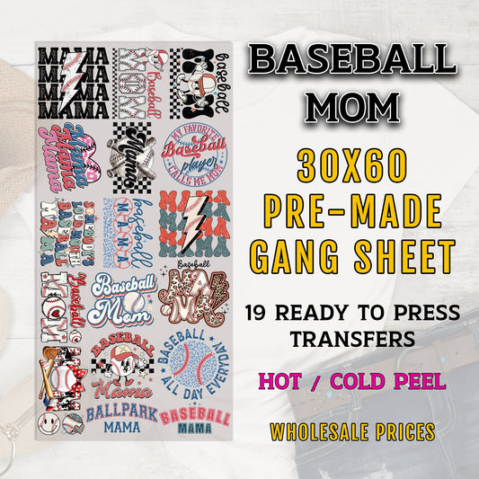 Baseball Mom Gang Sheet, Baseball Mom DTF Transfer, DTF Transfer Ready For Press, Baseball Premade Gang Sheet, Baseball Mama Transfers, DTF